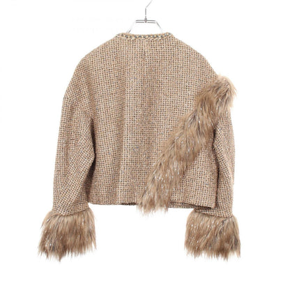 Chanel Collarless Jacket CC Logo Button Fur Short Tweed Wool — view 2