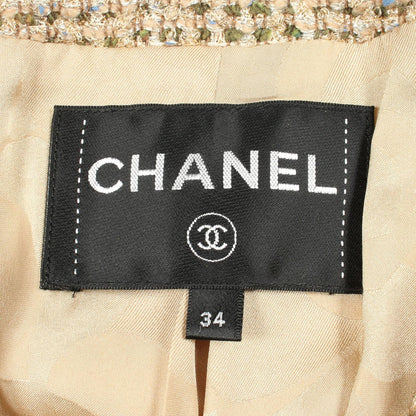 Chanel Collarless Jacket CC Logo Button Fur Short Tweed Wool — view 3