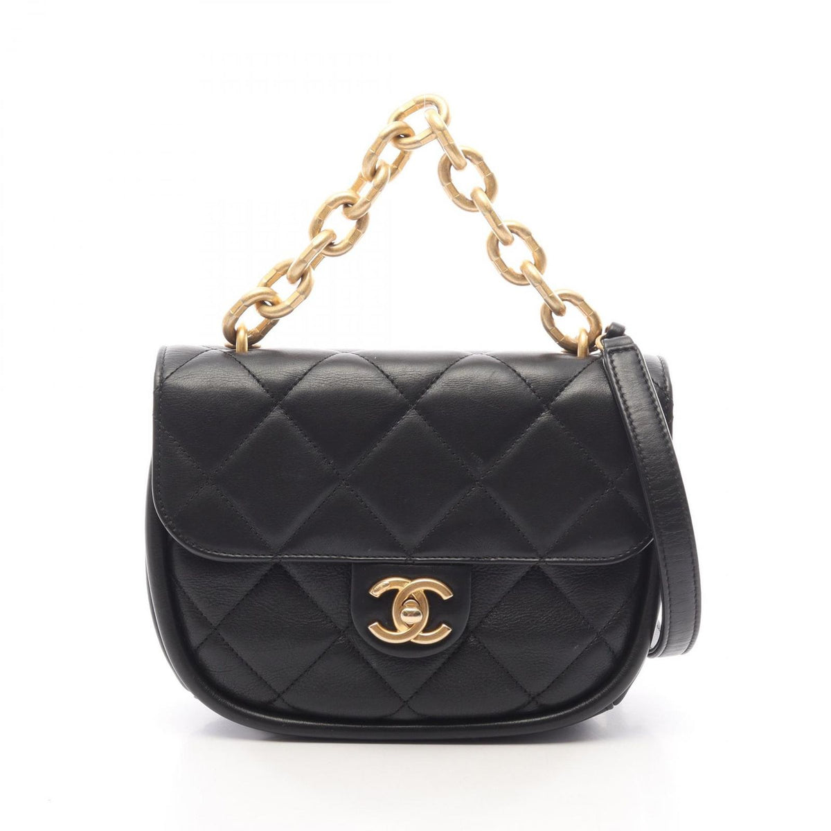 Chanel Shoulder Bag Quilted 2-Way Black Lambskin Small Flap Chain