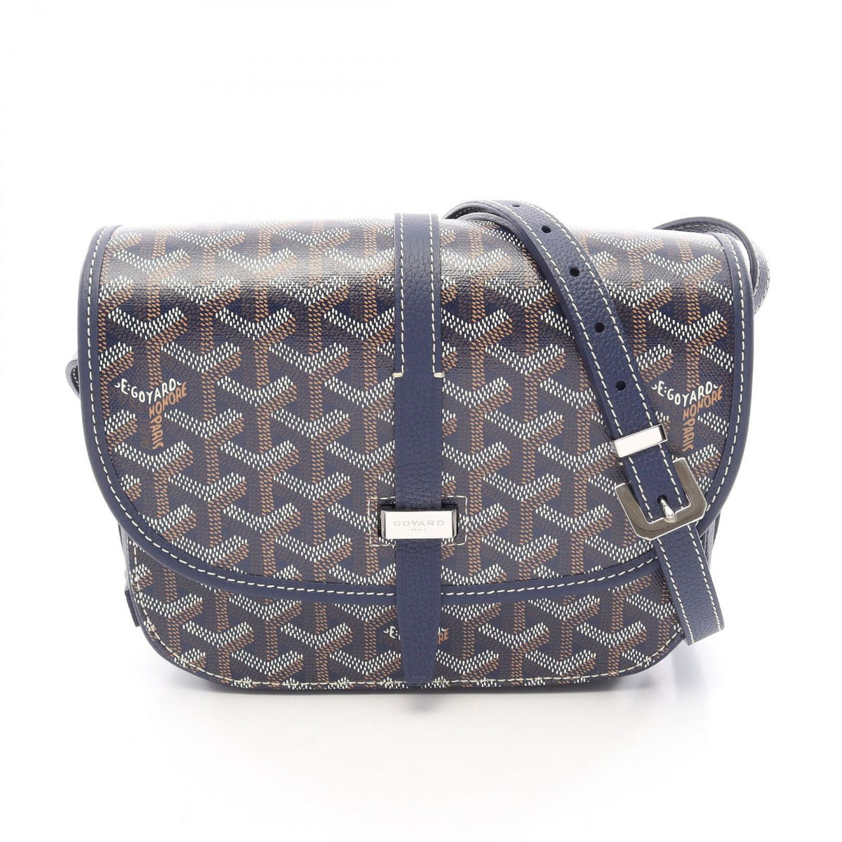 Goyard Shoulder Bag Belvedere PM Navy Brown White Leather