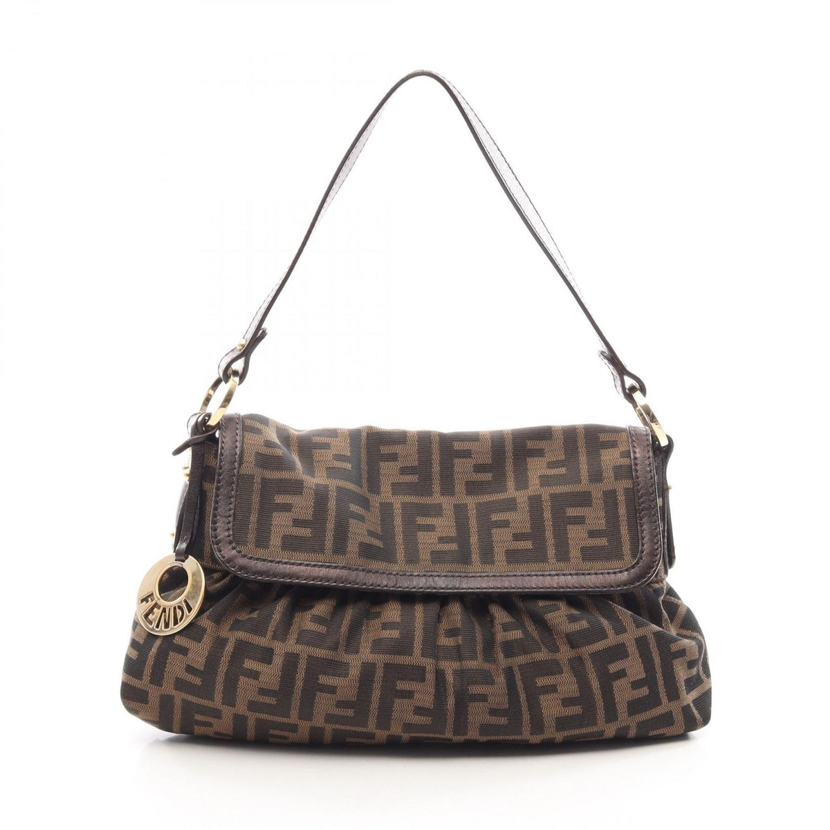 Fendi Shoulder Bag Zucca Brown Black Canvas Leather