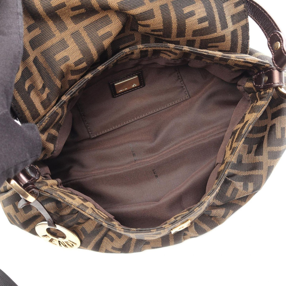 Fendi Shoulder Bag Zucca Brown Black Canvas Leather — view 3