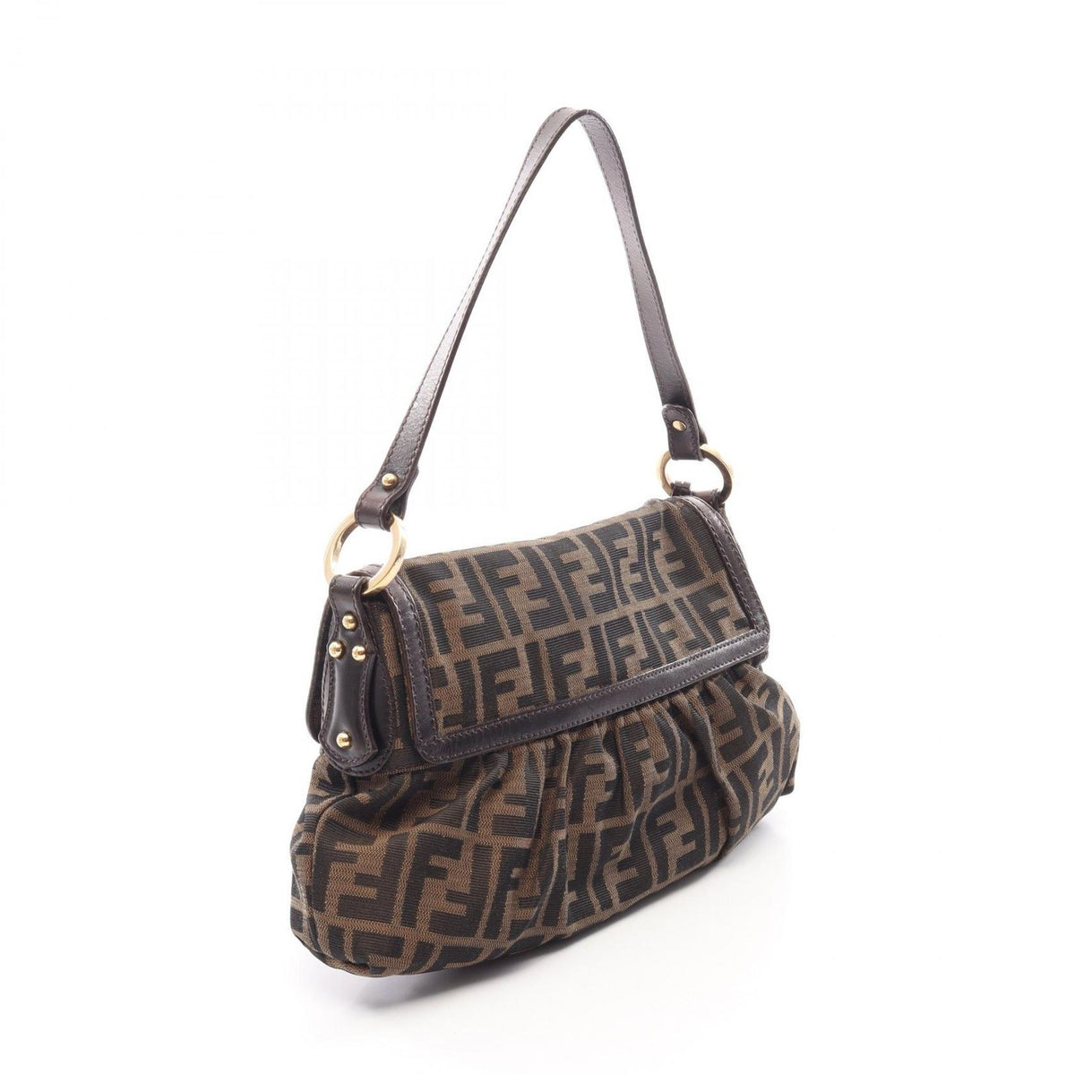 Fendi Shoulder Bag Zucca Brown Black Canvas Leather — view 2