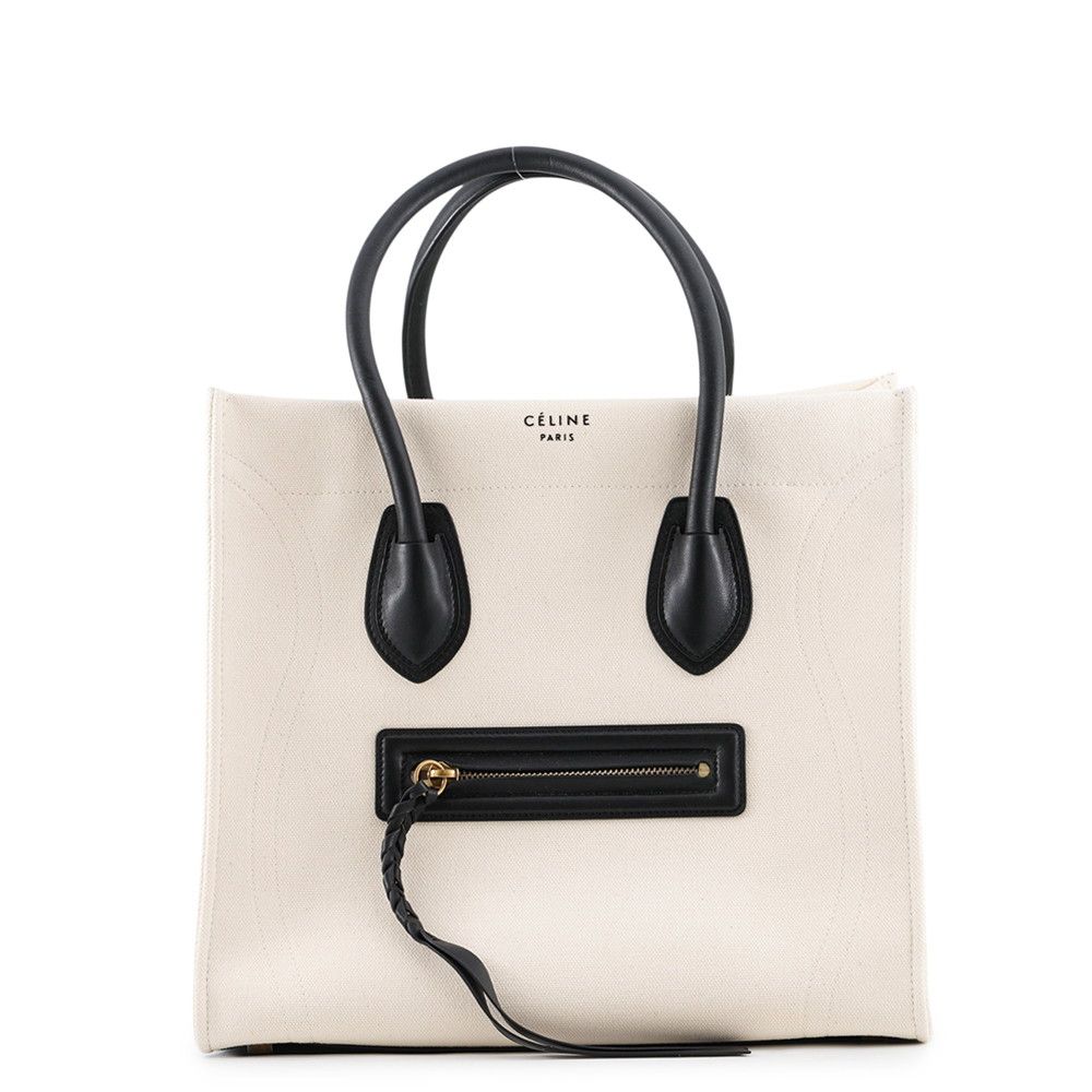 Celine Tote Bag Luggage Phantom Medium Canvas Leather Black
