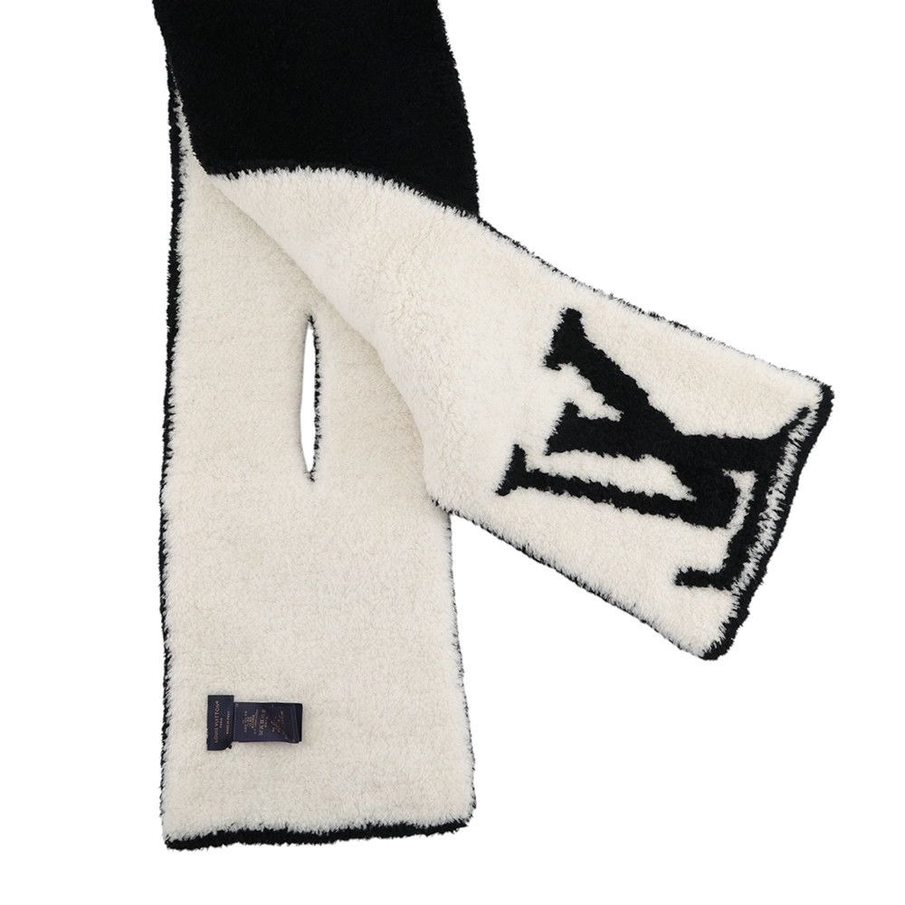 Louis Vuitton Scarf Comfy Wool Nylon LV Signature Reversible White Black — view 2