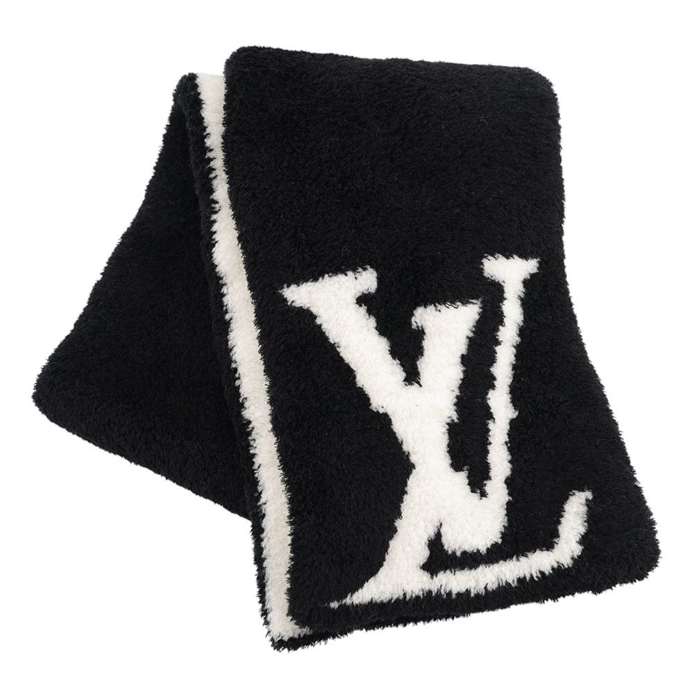 Louis Vuitton Scarf Comfy Wool Nylon LV Signature Reversible White Black