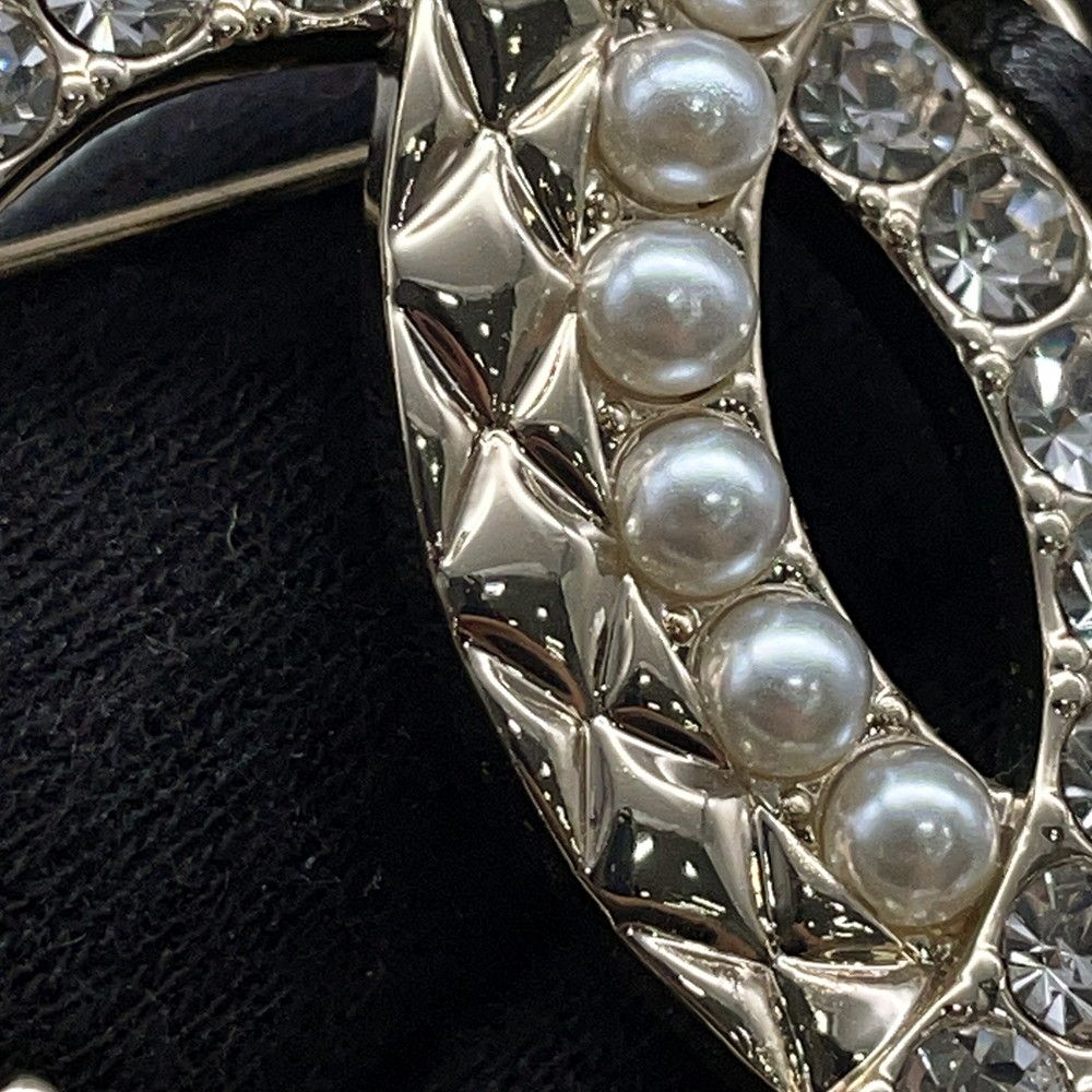 Chanel Brooch CC Logo Rhinestone Faux Pearl Lambskin — view 5