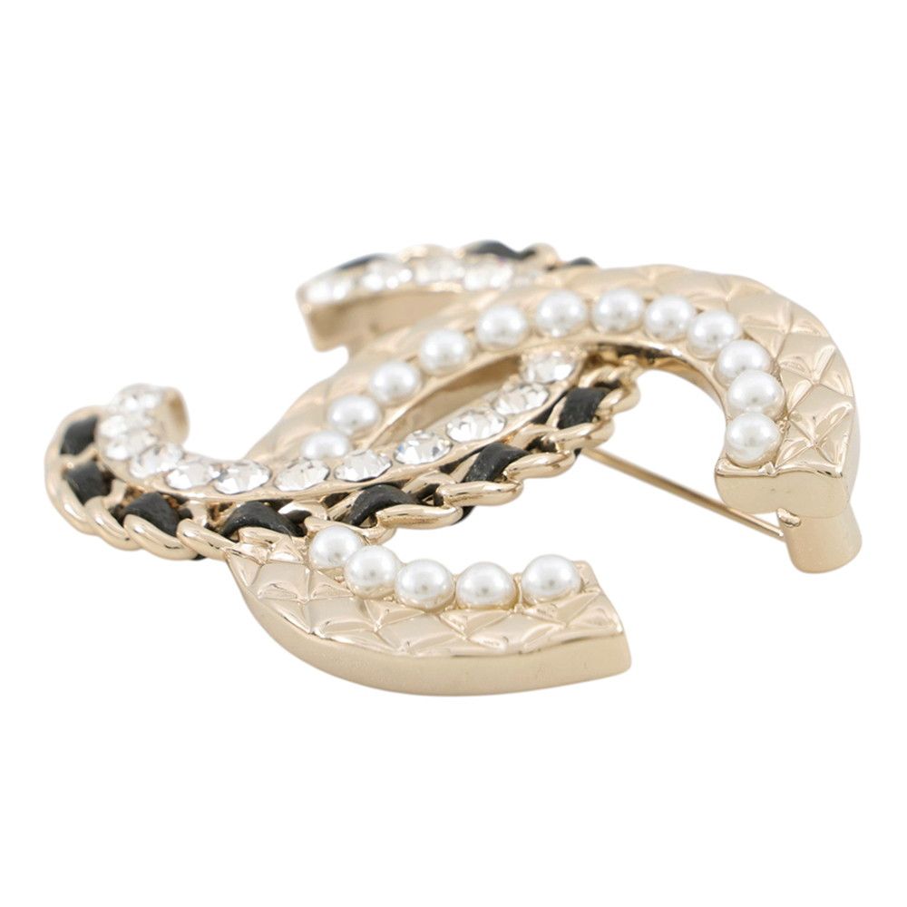 Chanel Brooch CC Logo Rhinestone Faux Pearl Lambskin — view 2
