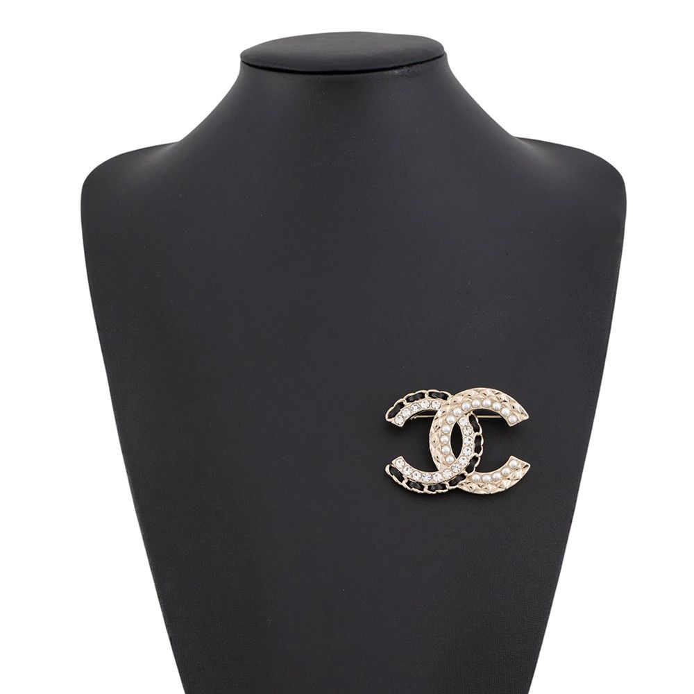 Chanel Brooch CC Logo Rhinestone Faux Pearl Lambskin — view 4