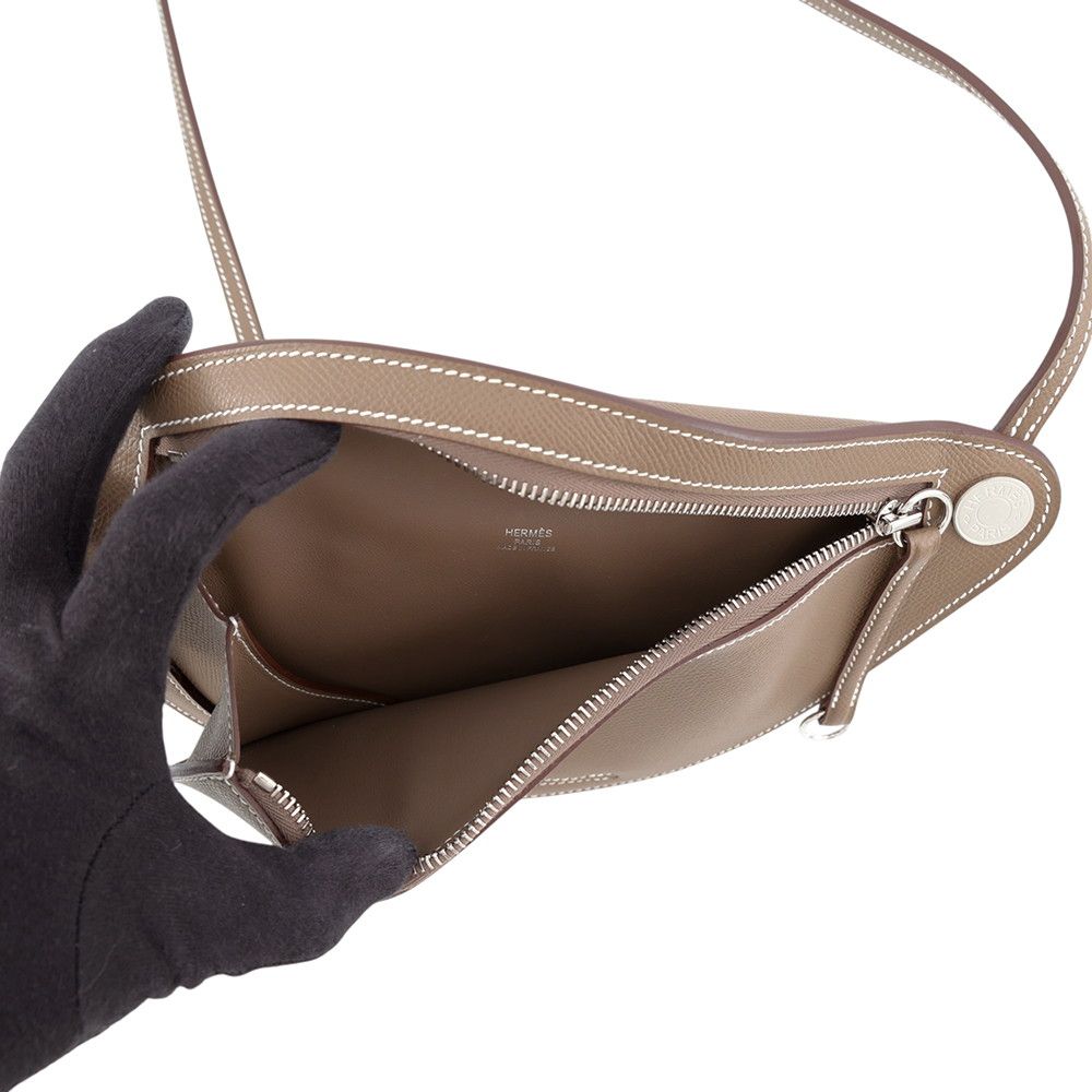 Hermes Shoulder Bag Petite Course Etoupe Silver Epsom — view 5