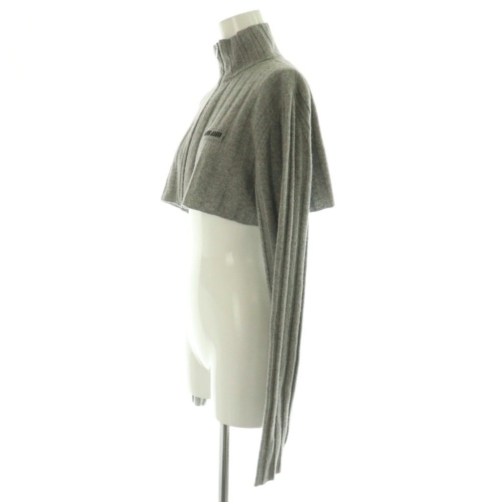 Miu Miu 25 AW Cropped Wool Cashmere Cardigan Knit Long Sleeve Zip Up Gray 36 — view 3