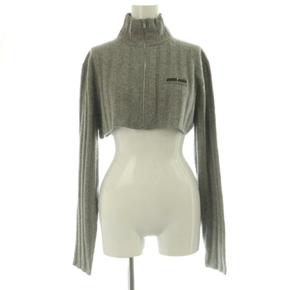 Miu Miu 25 AW Cropped Wool Cashmere Cardigan Knit Long Sleeve Zip Up Gray 36