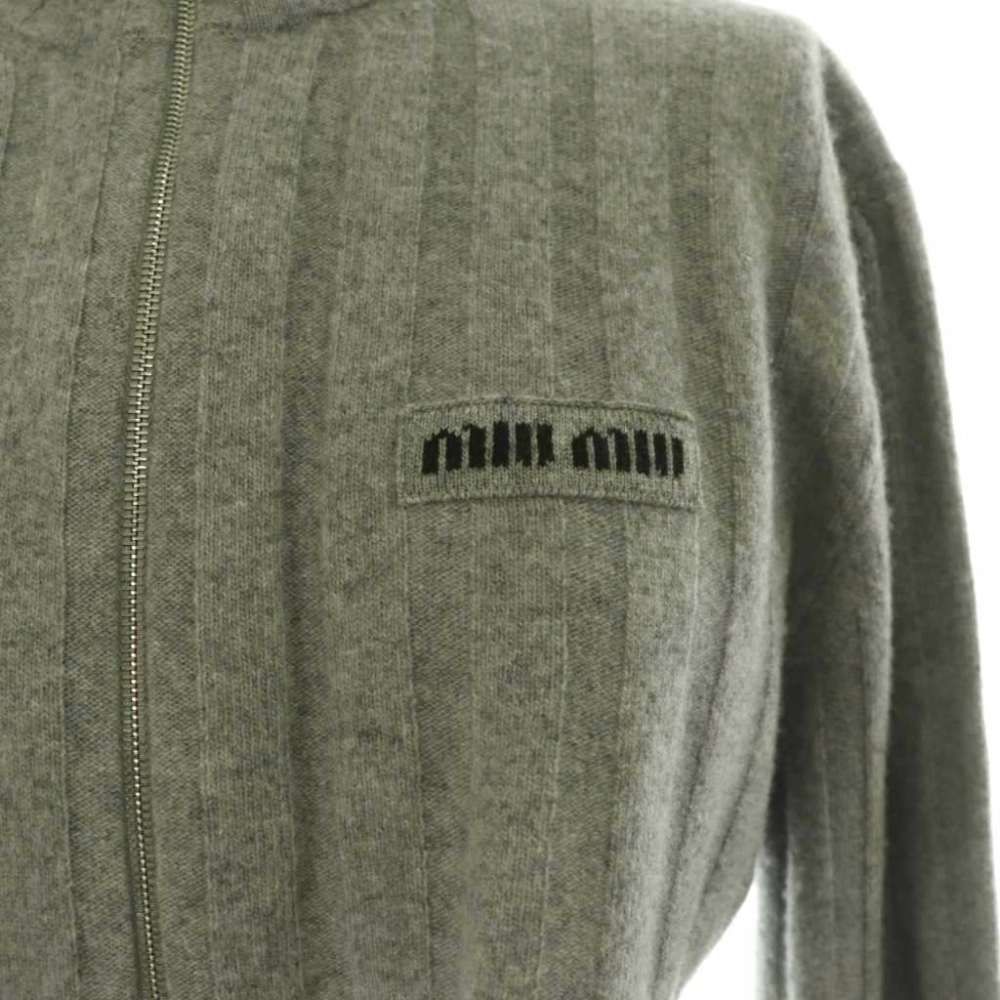 Miu Miu 25 AW Cropped Wool Cashmere Cardigan Knit Long Sleeve Zip Up Gray 36 — view 4