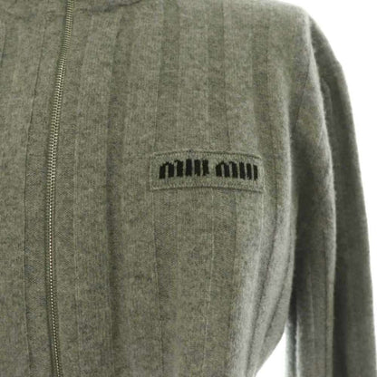 Miu Miu 25 AW Cropped Wool Cashmere Cardigan Knit Long Sleeve Zip Up Gray 36 — view 4