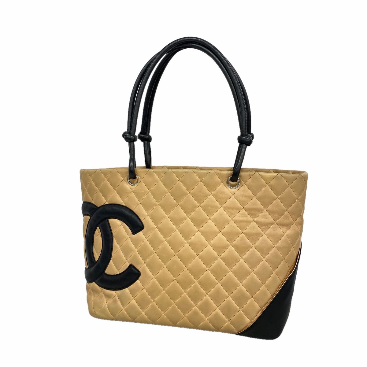 Chanel Tote Bag Cambon Lambskin Beige Black Silver
