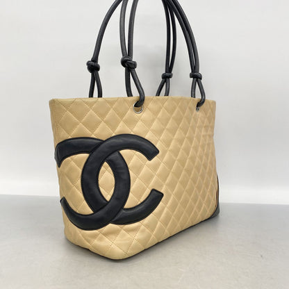Chanel Tote Bag Cambon Lambskin Beige Black Silver — view 2