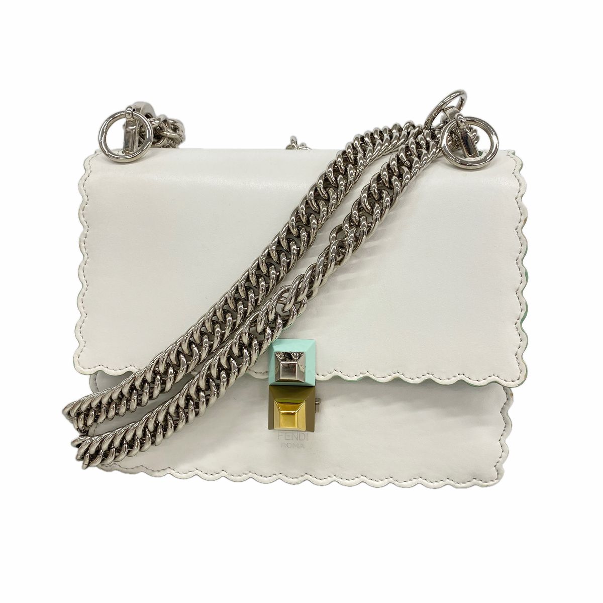Fendi Shoulder Bag Canai Mini Leather White Gold Silver