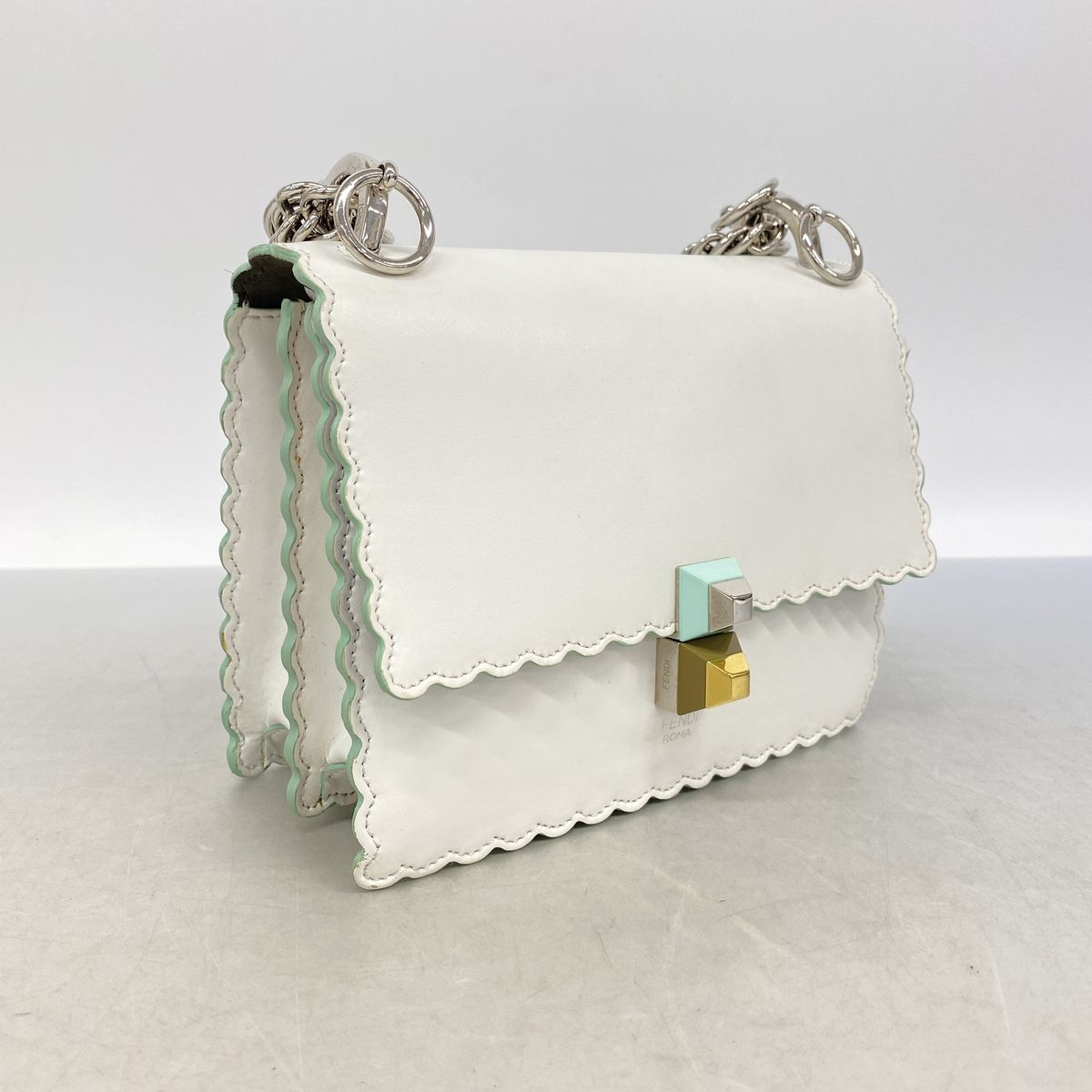 Fendi Shoulder Bag Canai Mini Leather White Gold Silver — view 2