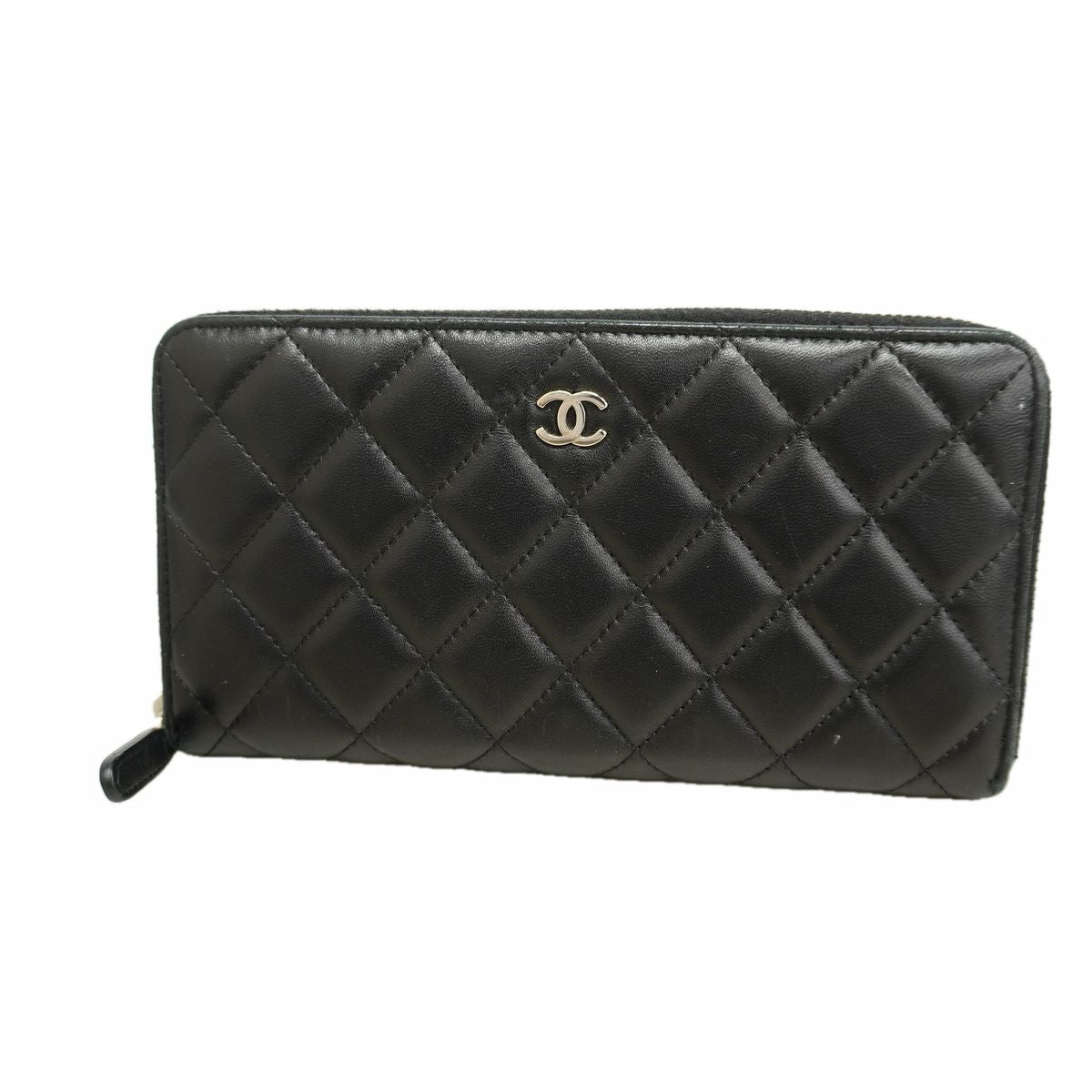 Chanel Wallet Quilted Lambskin Black Silver