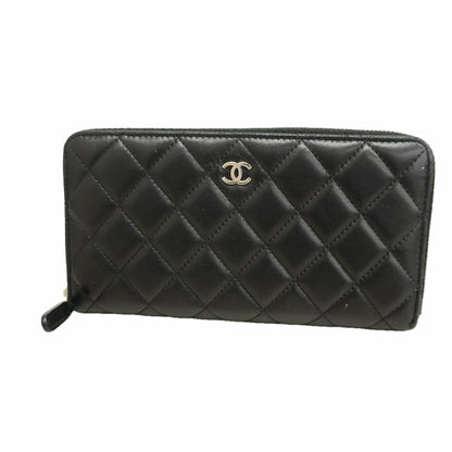 Chanel Wallet Quilted Lambskin Black Silver