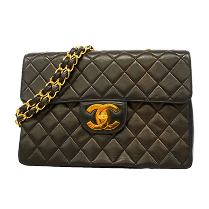 Chanel Shoulder Bag Maxi Quilted Lambskin Black Gold