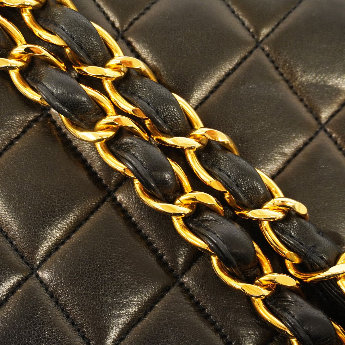 Chanel Shoulder Bag Maxi Quilted Lambskin Black Gold — view 8