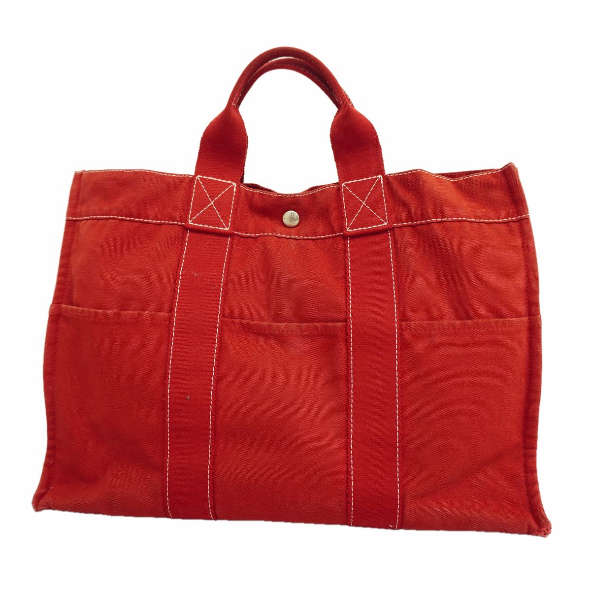 Hermes Tote Bag Fourre Tout MM Canvas Red Silver