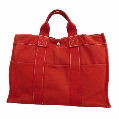 Hermes Tote Bag Fourre Tout MM Canvas Red Silver