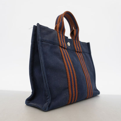 Hermes Tote Bag Fourre Tout PM Canvas Navy Brown Silver — view 2
