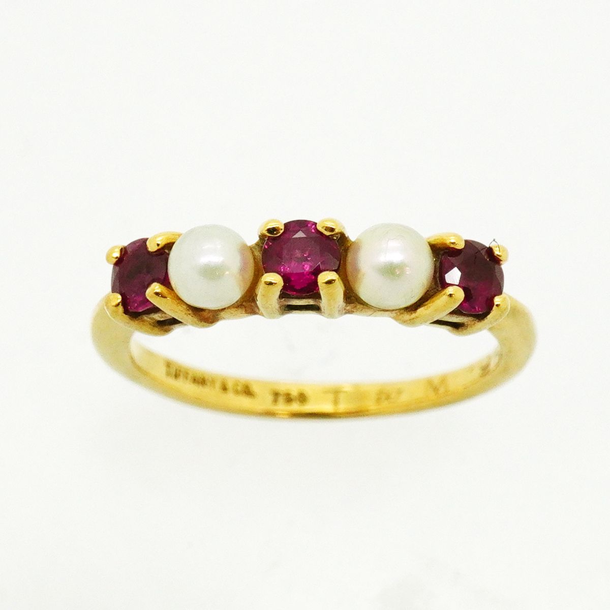 Tiffany & Co Ring 18k Yellow Gold Ruby Pearl Red — view 2