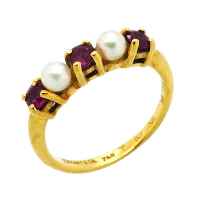 Tiffany & Co Ring 18k Yellow Gold Ruby Pearl Red