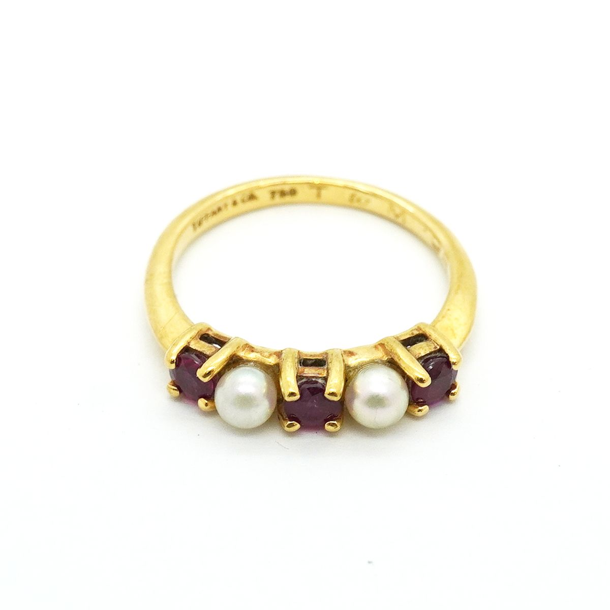 Tiffany & Co Ring 18k Yellow Gold Ruby Pearl Red — view 3