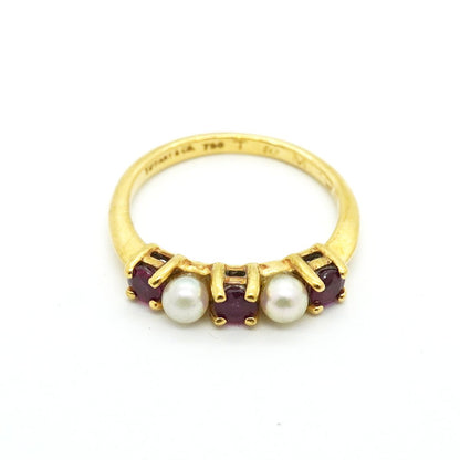 Tiffany & Co Ring 18k Yellow Gold Ruby Pearl Red — view 3
