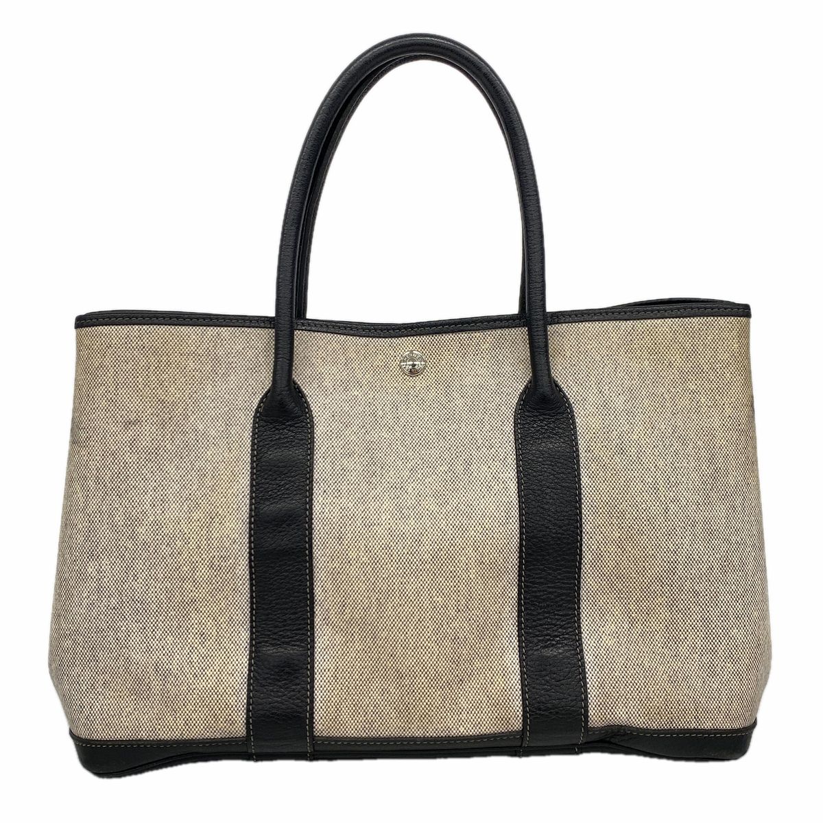 Hermes Tote Bag Garden Party PM Toile H Black Beige Silver