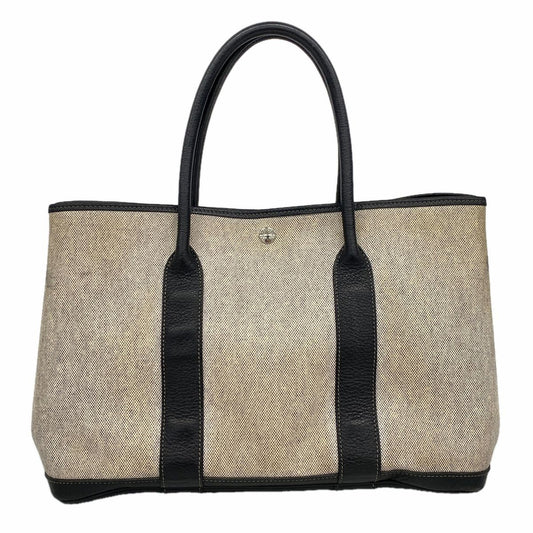 Hermes Tote Bag Garden Party PM Toile H Black Beige Silver