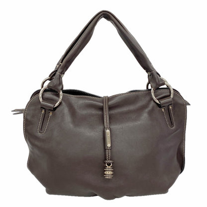 Celine Tote Bag Leather Dark Brown Silver