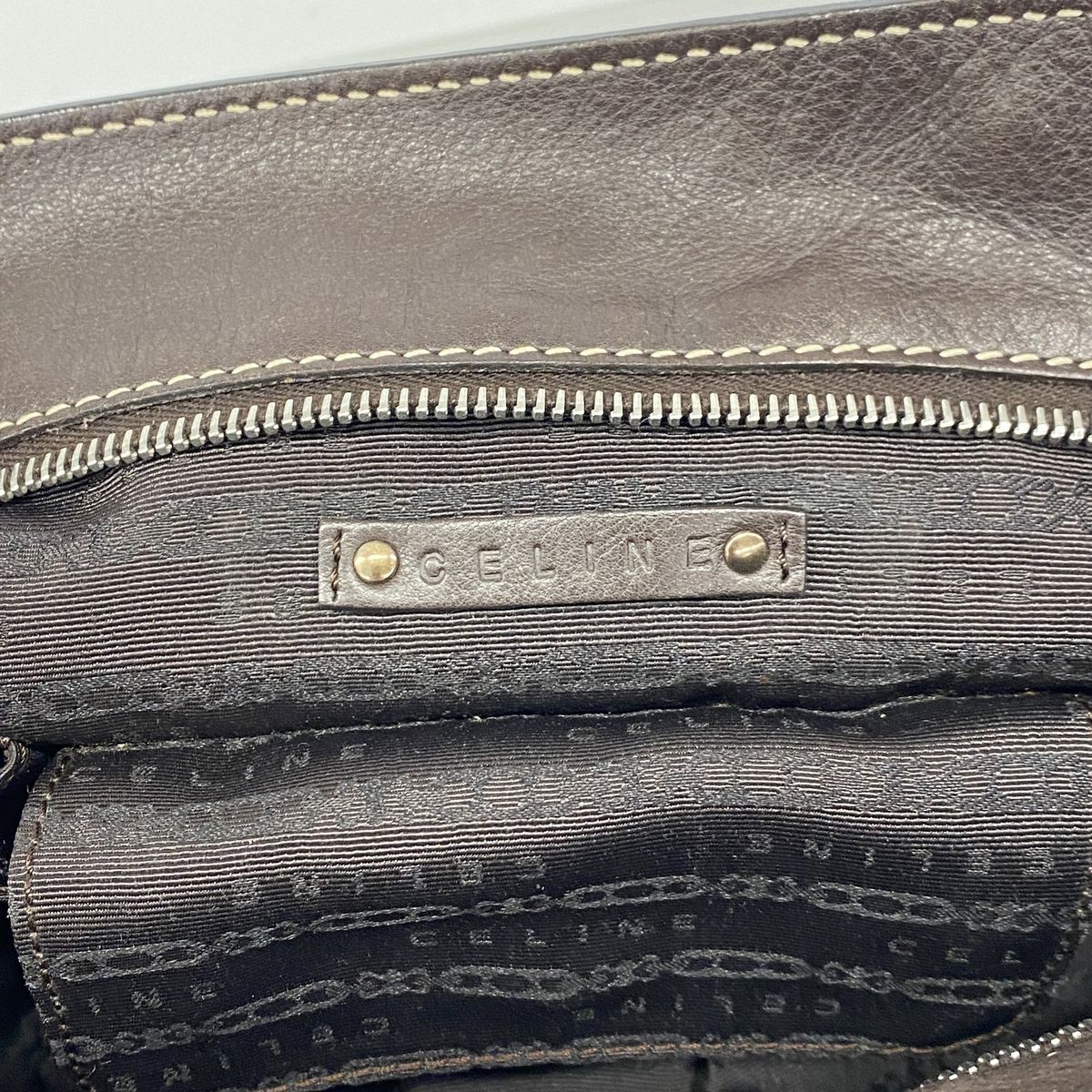 Celine Tote Bag Leather Dark Brown Silver — view 5