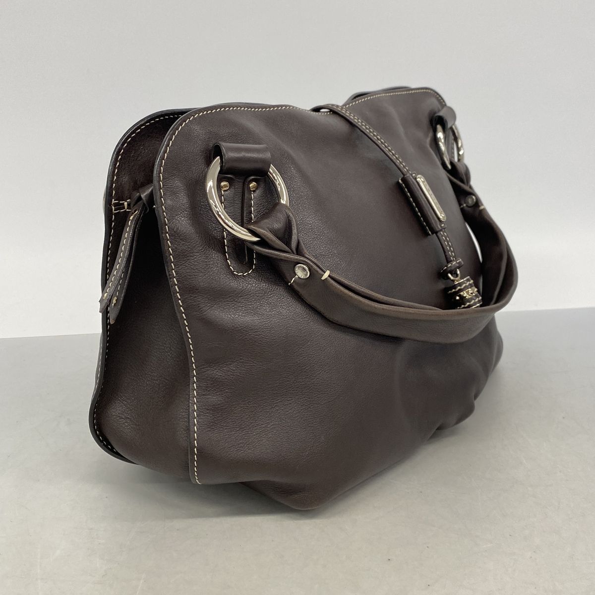 Celine Tote Bag Leather Dark Brown Silver — view 2