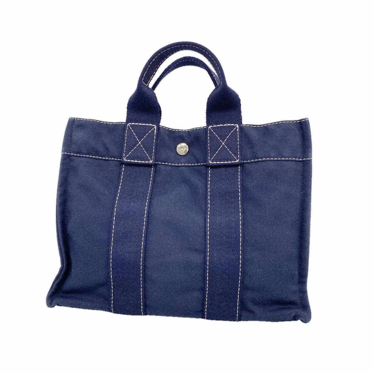 Hermes Handbag Deauville PM Canvas Navy Silver