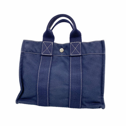 Hermes Handbag Deauville PM Canvas Navy Silver