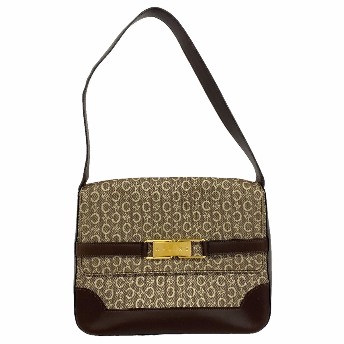 Celine Shoulder Bag C Macadam Canvas Dark Brown Beige Gold