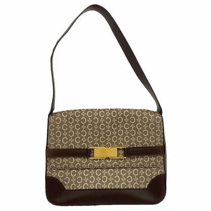 Celine Shoulder Bag C Macadam Canvas Dark Brown Beige Gold