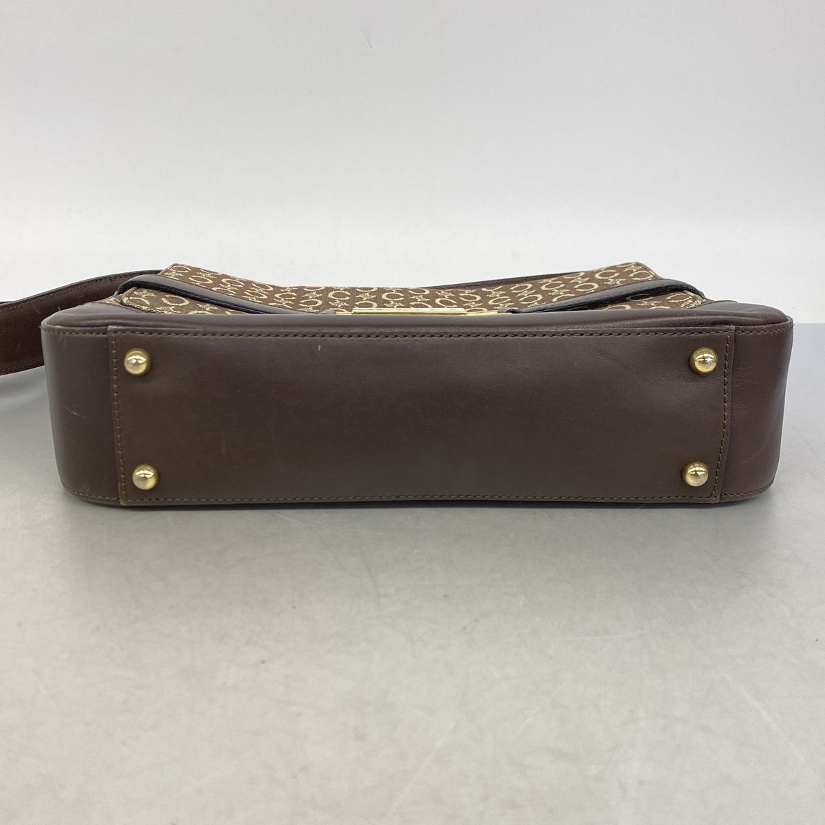 Celine Shoulder Bag C Macadam Canvas Dark Brown Beige Gold — view 3