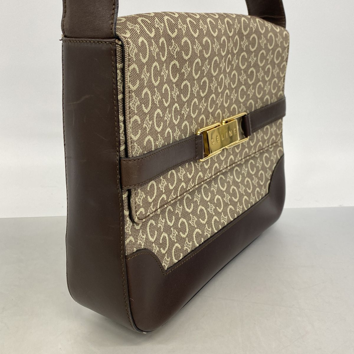 Celine Shoulder Bag C Macadam Canvas Dark Brown Beige Gold — view 2