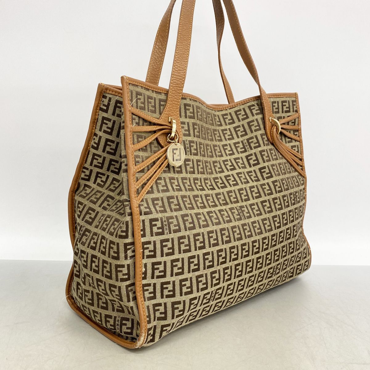 Fendi Tote Bag Zucchino Nylon Canvas Brown Gold — view 2