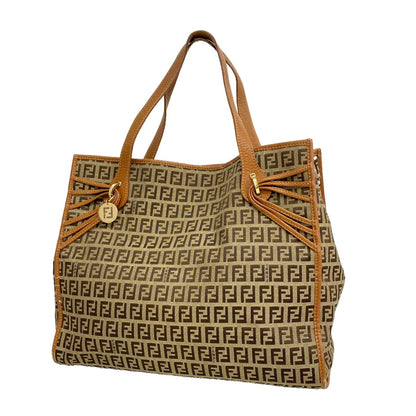 Fendi Tote Bag Zucchino Nylon Canvas Brown Gold