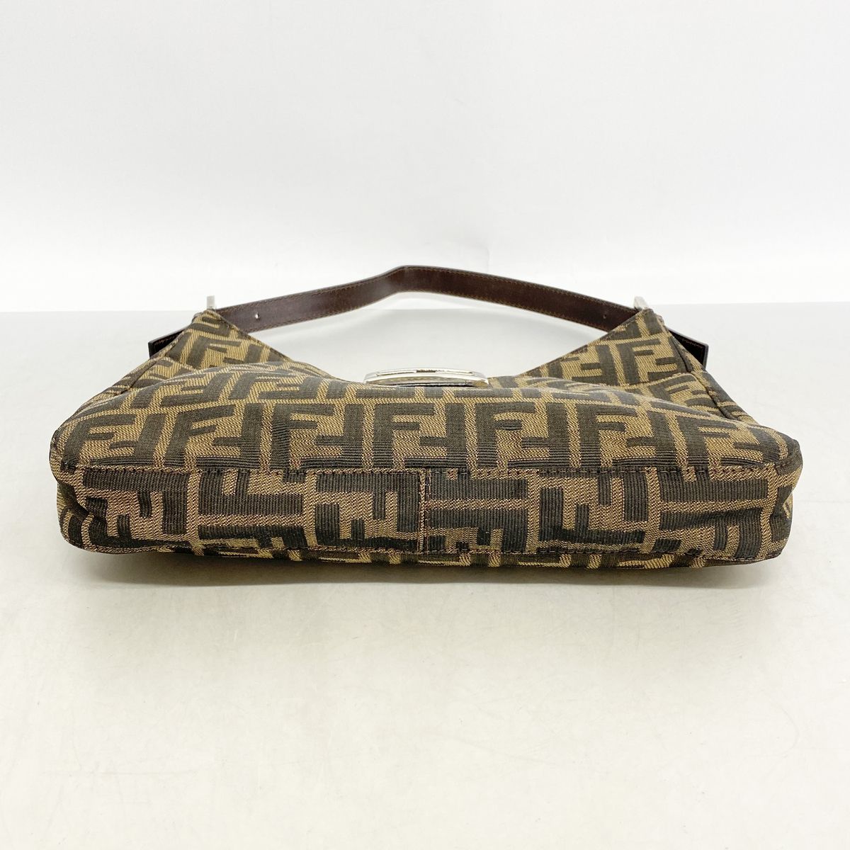 Fendi Shoulder Bag Zucca Nylon Canvas Brown Silver — view 3
