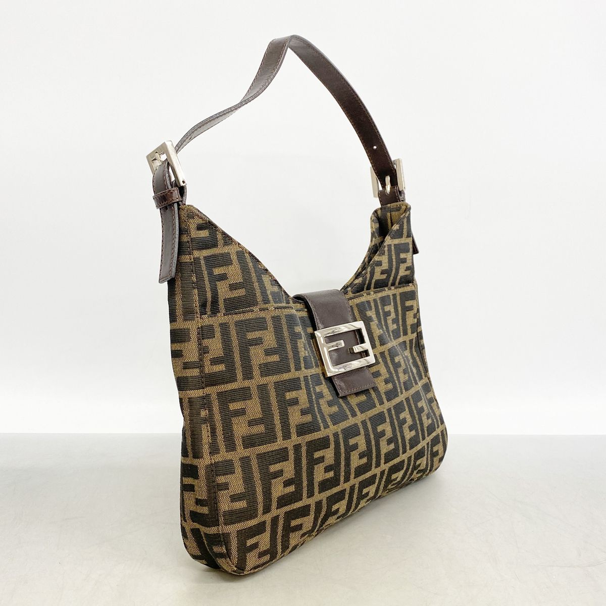 Fendi Shoulder Bag Zucca Nylon Canvas Brown Silver — view 2