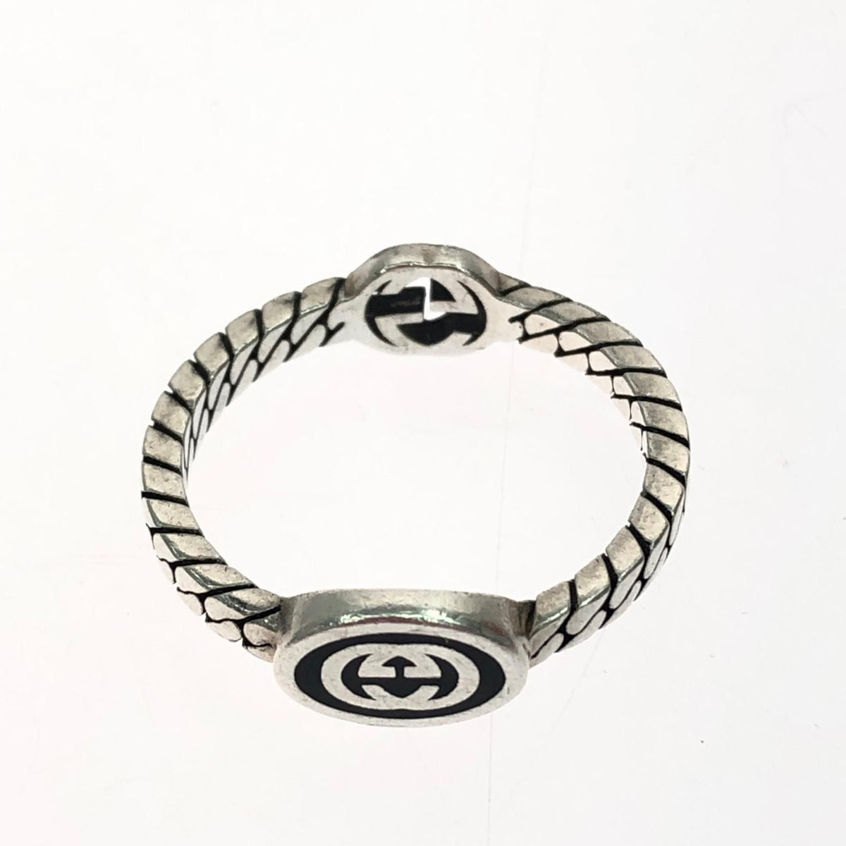 Gucci Silver Ring Interlocking G Slim Black Enamel — view 3