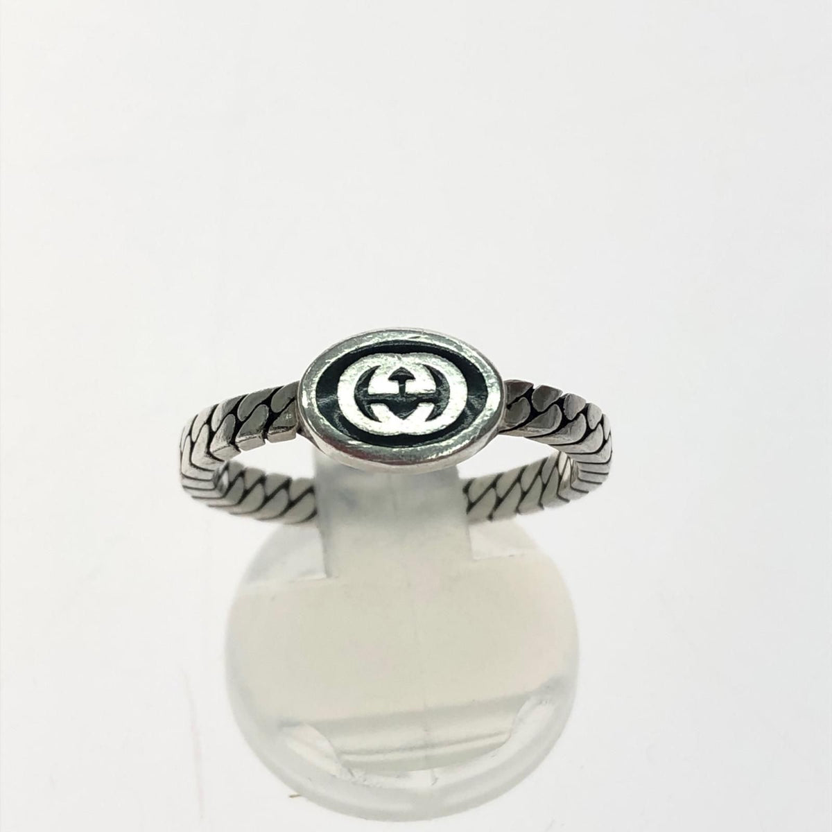 Gucci Silver Ring Interlocking G Slim Black Enamel